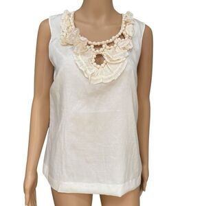J. Crew Women's Ivory Cotton Silk Ruffled Beaded Neckline Victorian Blouse Sz 6
